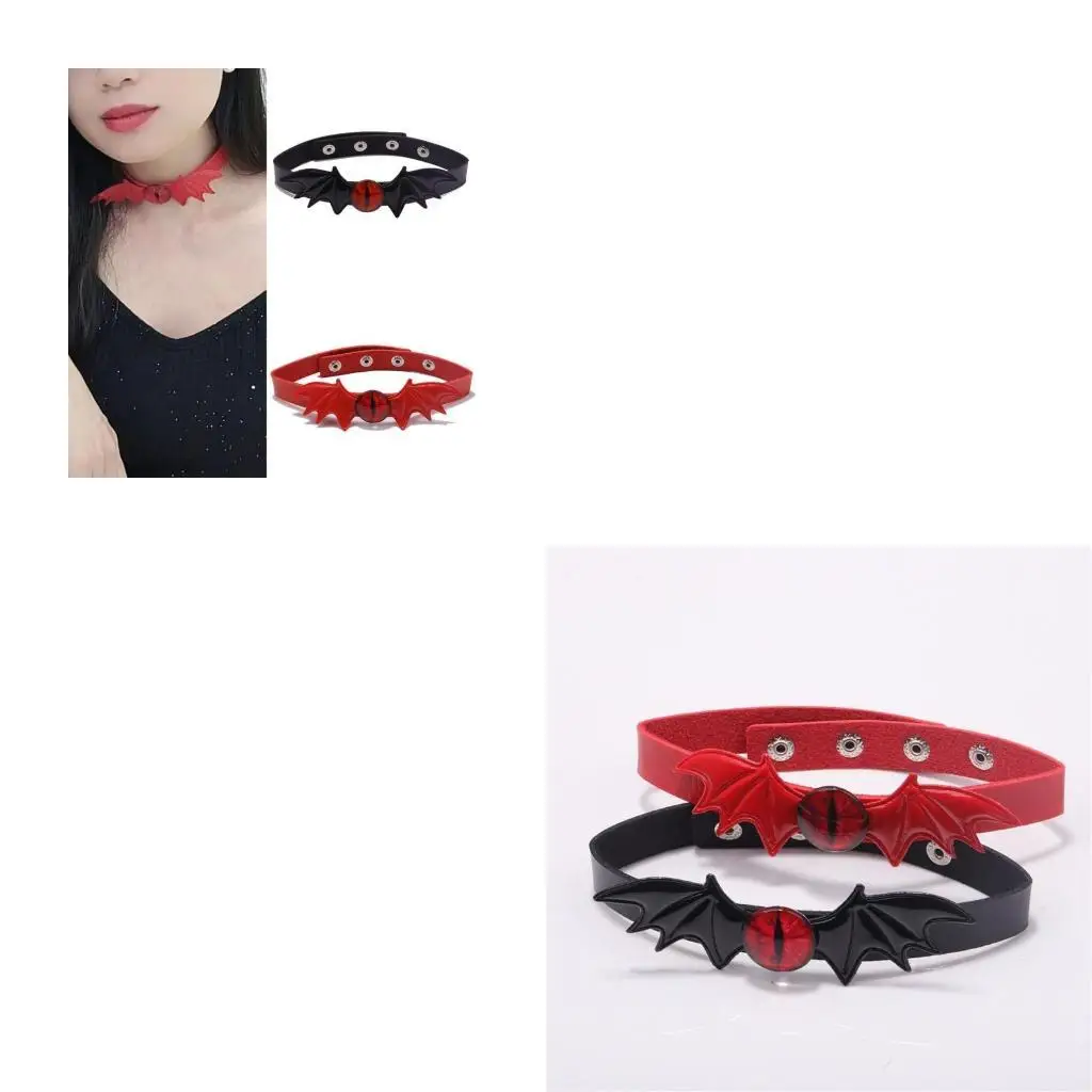 

652F Halloween Devil Bat Wing Choker Necklace, Leather Bat Choker, Leather Collar Necklace for Women Halloween Cosplay