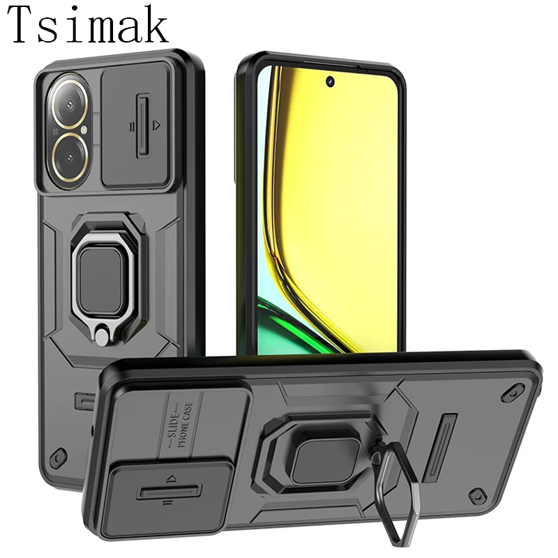 Slide Lens Camera Case For Realme C61 C63 C65 C67 C 61 RMX3939 Shockproof Armor Back Coque for OPPO A60 A80 4G 5G Phone Cover