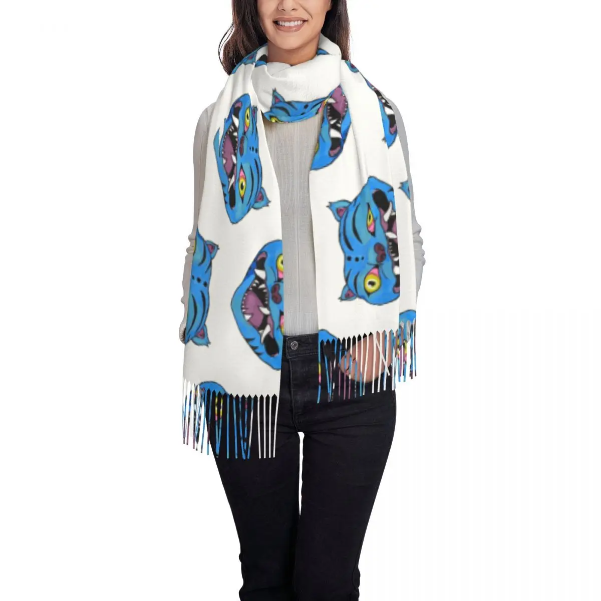 

Kpop Demon Hunters Derpy The Tiger Шарф для женщин Зимние теплые шали из пашмины и длинные шарфы с кисточкой для женщин