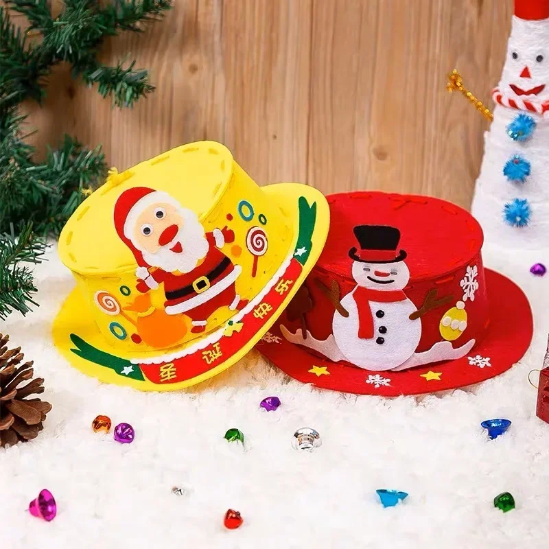 DIY Christmas Cap Decoration Children Handmade Non-Woven Hat Craft Kits Toys for Kids Kindergarten Educational Toys Xmas Gifts