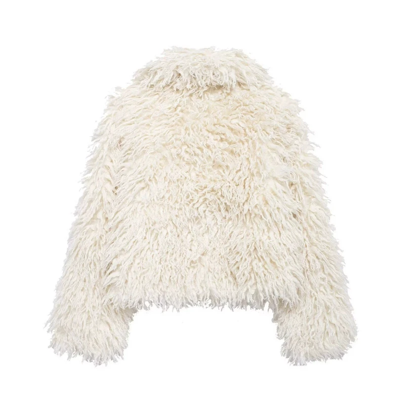 Cappotto in pelliccia sintetica bianca corto di lusso 2025 nuovo risvolto giacca pelosa soffice sciolto elegante cappotto in peluche di lana sintetica da donna inverno caldo spesso