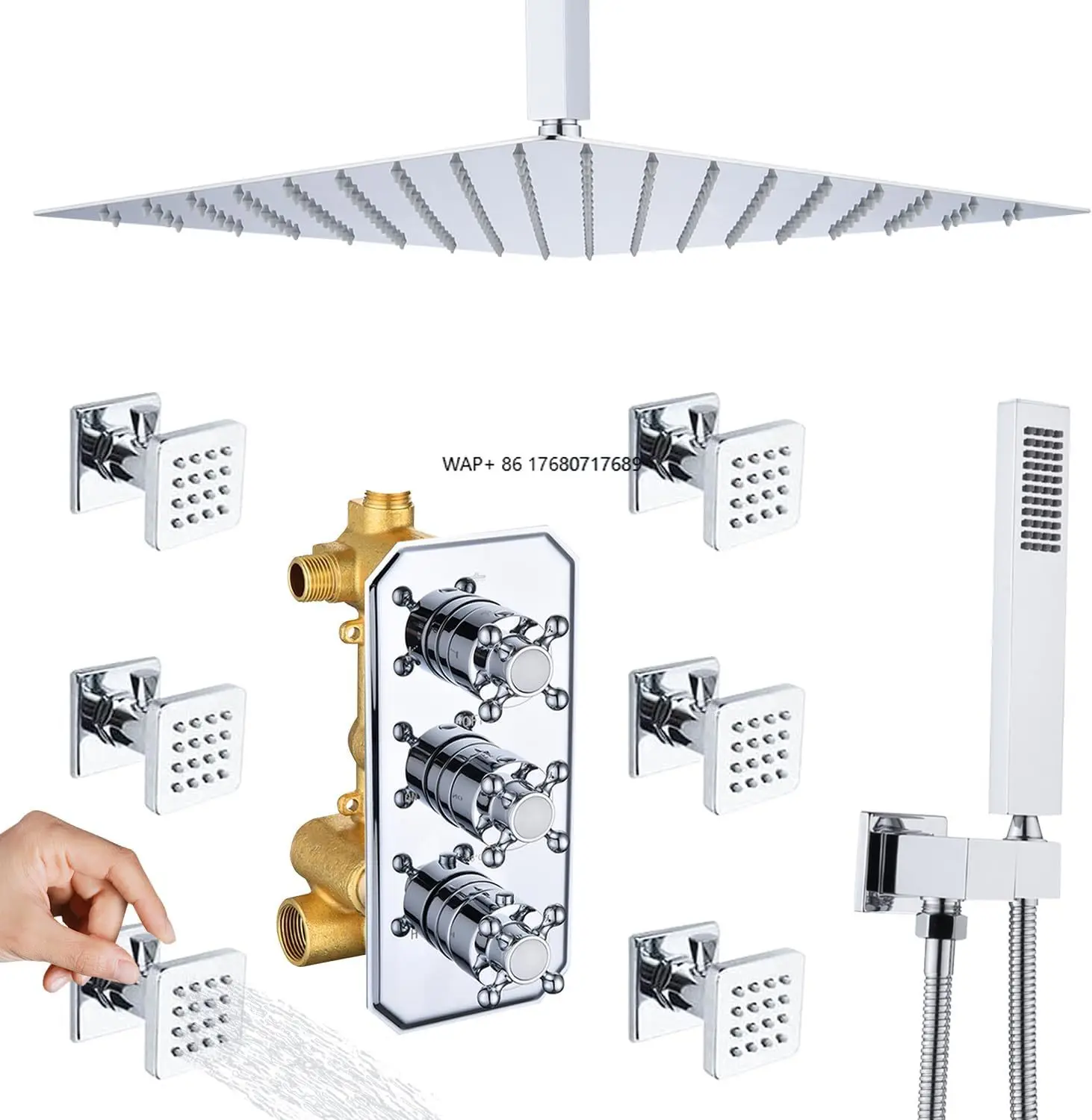レインフォールシャワー水栓セット 浴室シャワーシステム 壁掛けスクエア高圧シャワー器具
