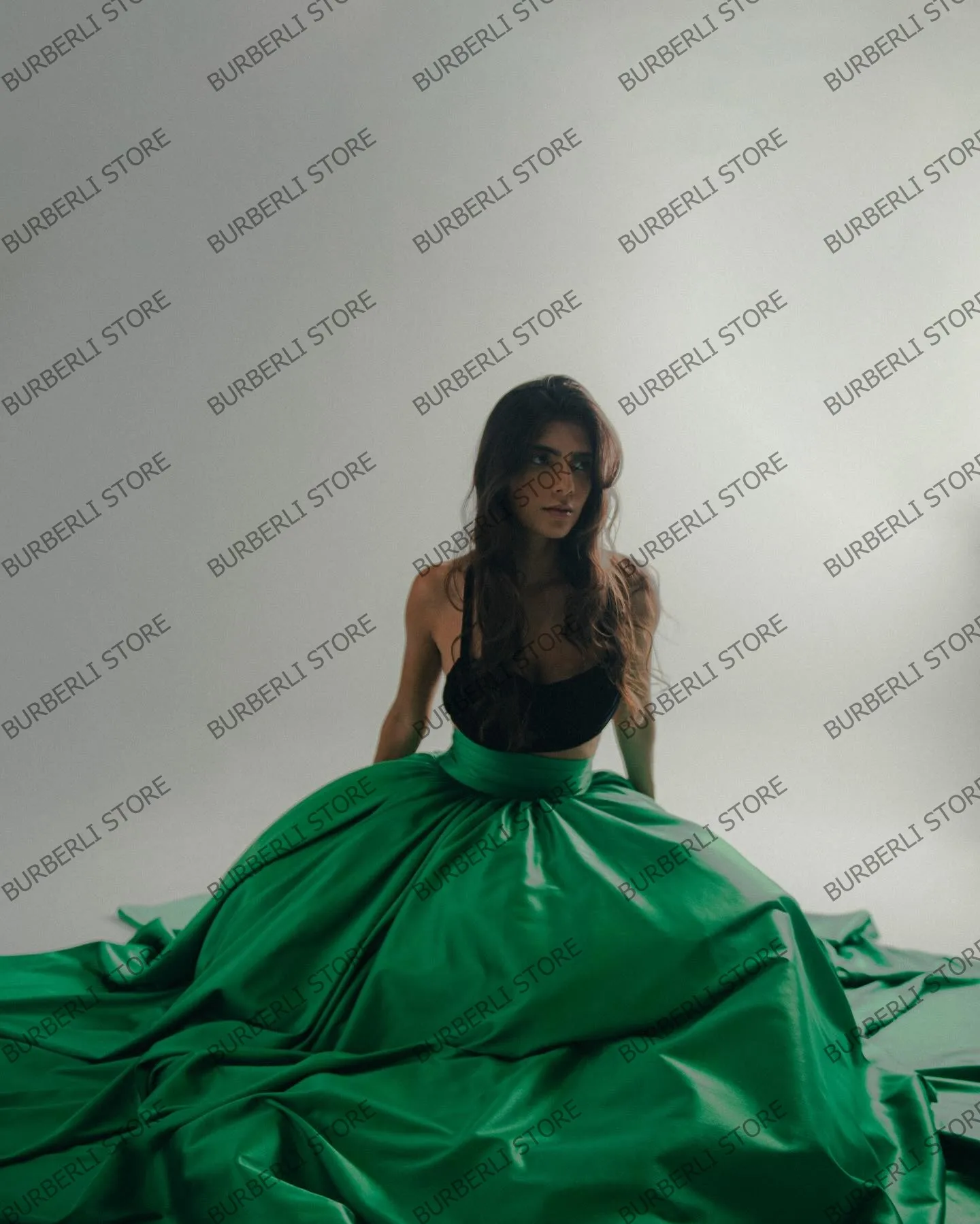 Chic Satin Long Prom Party Skirts Elegant Green Taffeta A Line Women Summer Skirt Floor Length Satin Celebrity Skirts