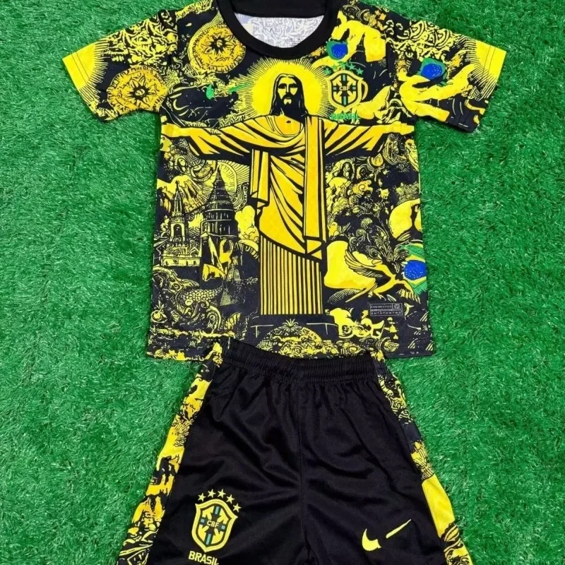 Brazilian Male God Yellow Football Jersey Set Is A Hot-selling New 2025 3D Sports Sweat-absorbing Training Suit in Summer - Image 2