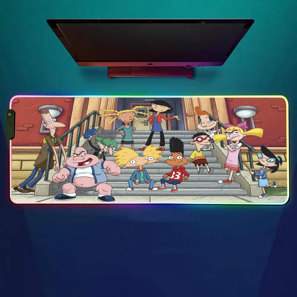 

H-Hey Arnold Anime Mouse Pad RGB Gaming Mouse Pad Desk Mat HD Gamer Large LED Light XXL MousePads