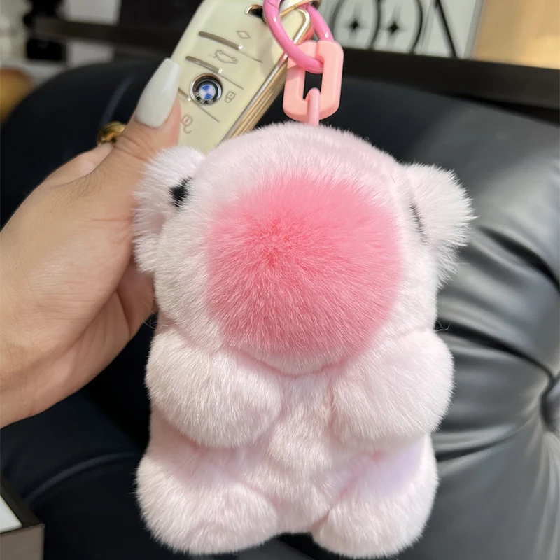 Luxury Real Rex Rabbit Fur capybara Penant Keychain Women Cute Puppy Bag Car Keyring Charm Ornament Kids Jewelry Trinkets Gift