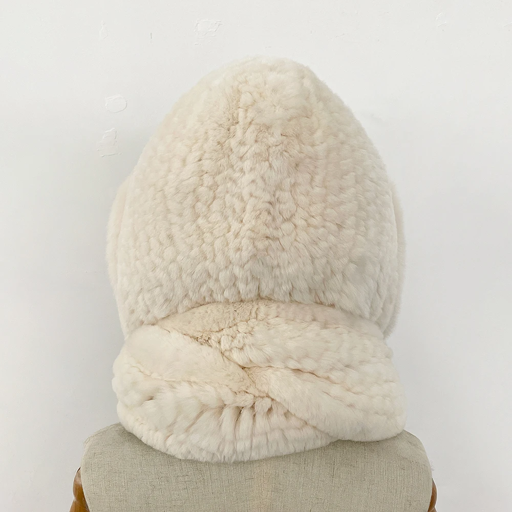 الواقع الفراء قبعة مقنعين وشاح متماسكة النساء الطبيعية الثعلب الفراء القبعات الأوشحة سيدة شتاء دافئ رقيق ريال ريكس الأرنب الفراء متماسكة قبعة