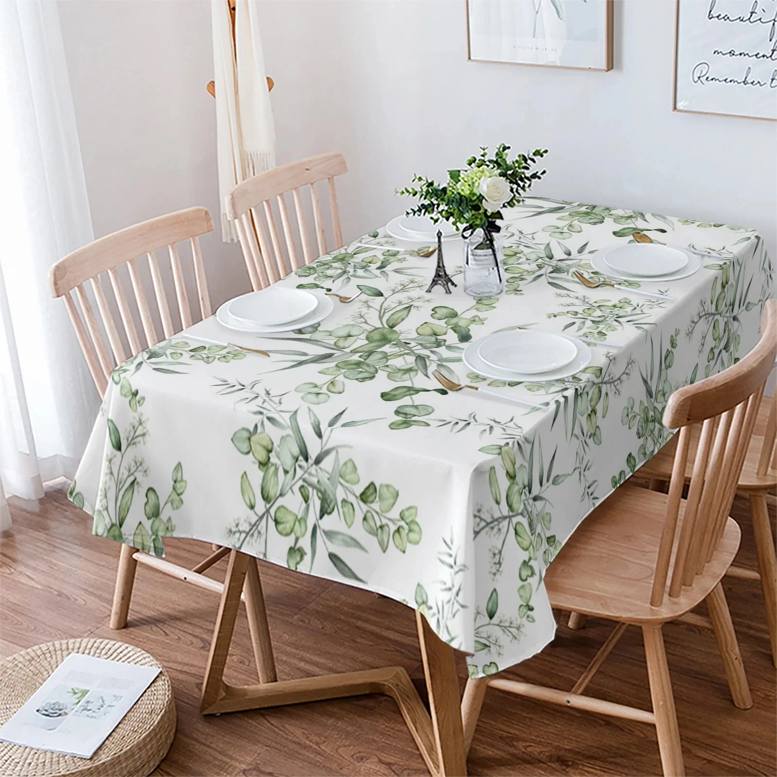 

Rectangular dining table with thickened waterproof leaf printed tablecloth, marble printed outdoor picnic cloth