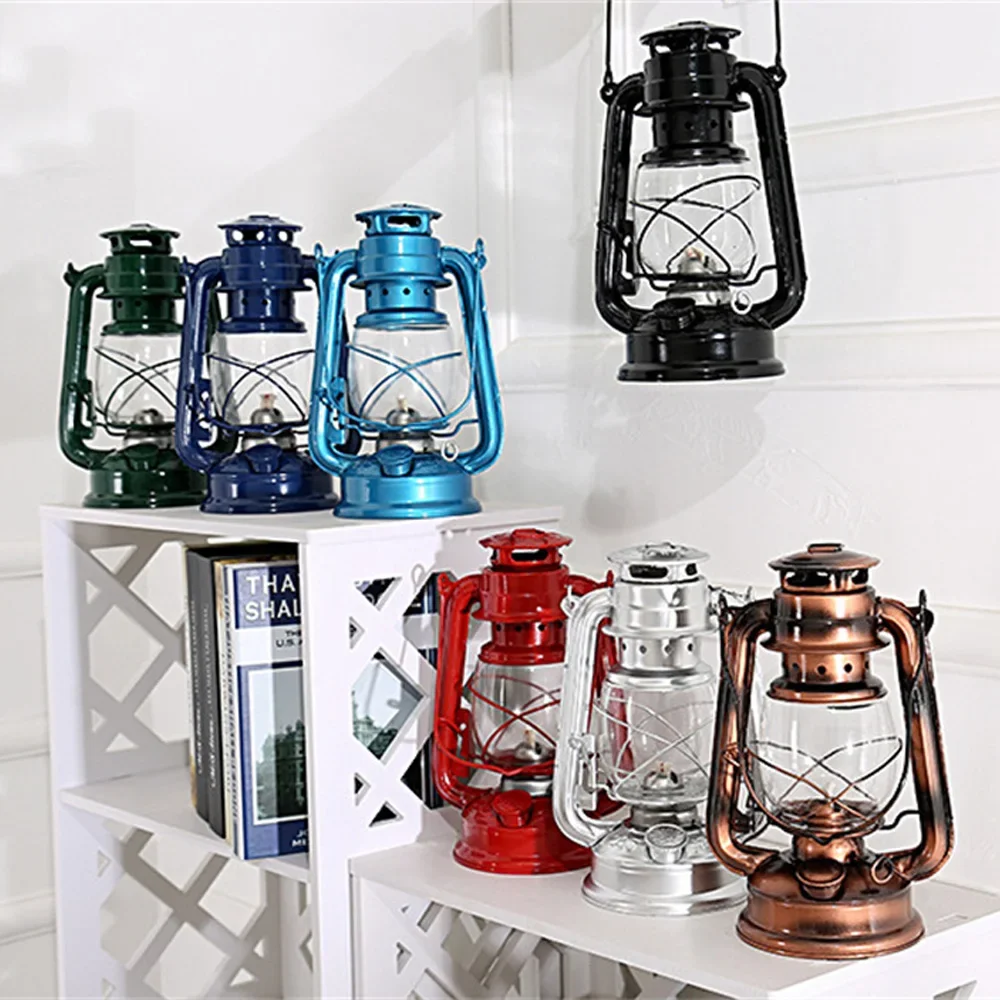 Metal Kerosene Lantern Vintage Oil Burning Lantern Hurricane Table Lamps with Handle for Camping Home Patio