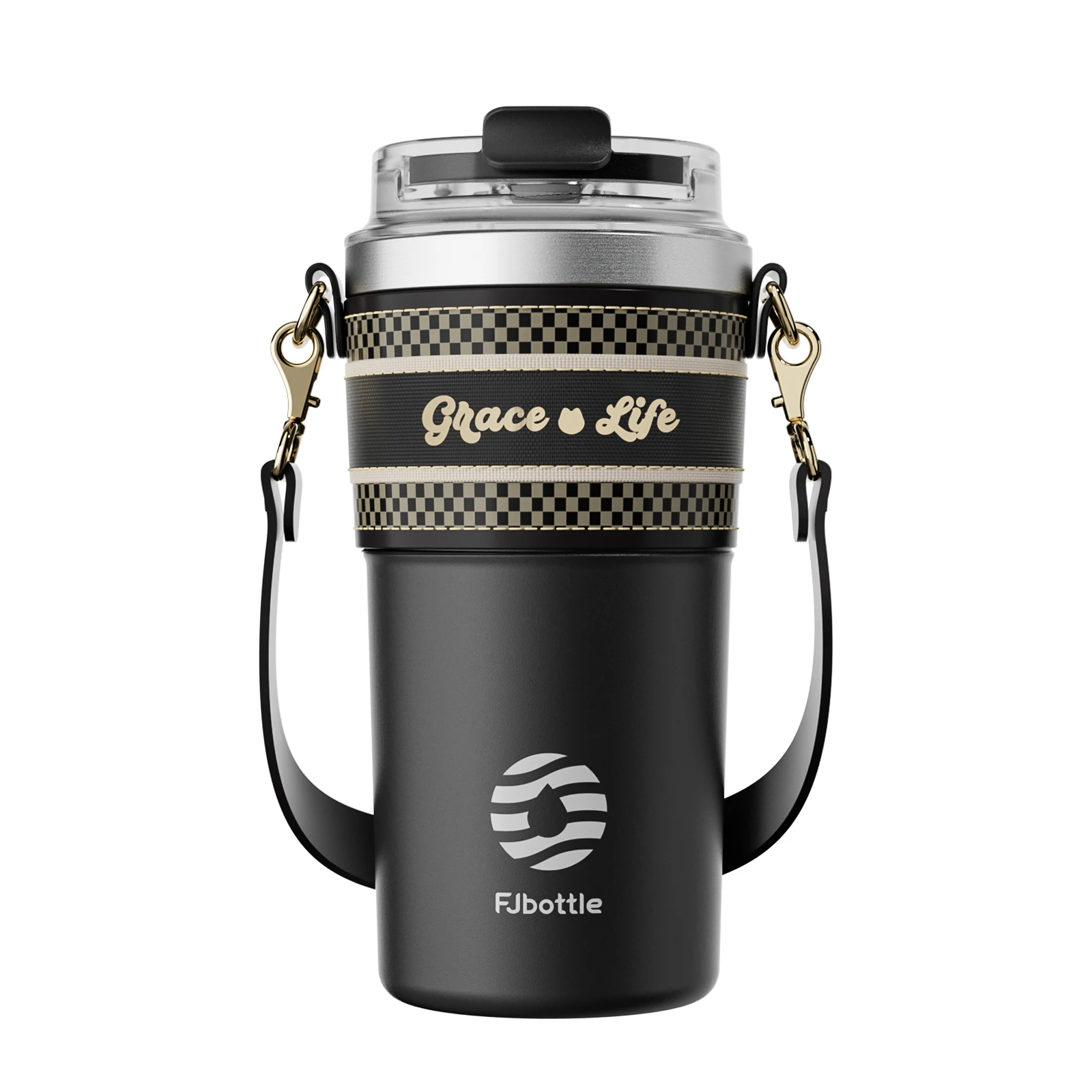 

Fjbottle 500ML Stainless Steel Coffee Tumbler with Strap Vacuum Insulated Travel Mug Leakproof Lid for Hot Cold Drinks