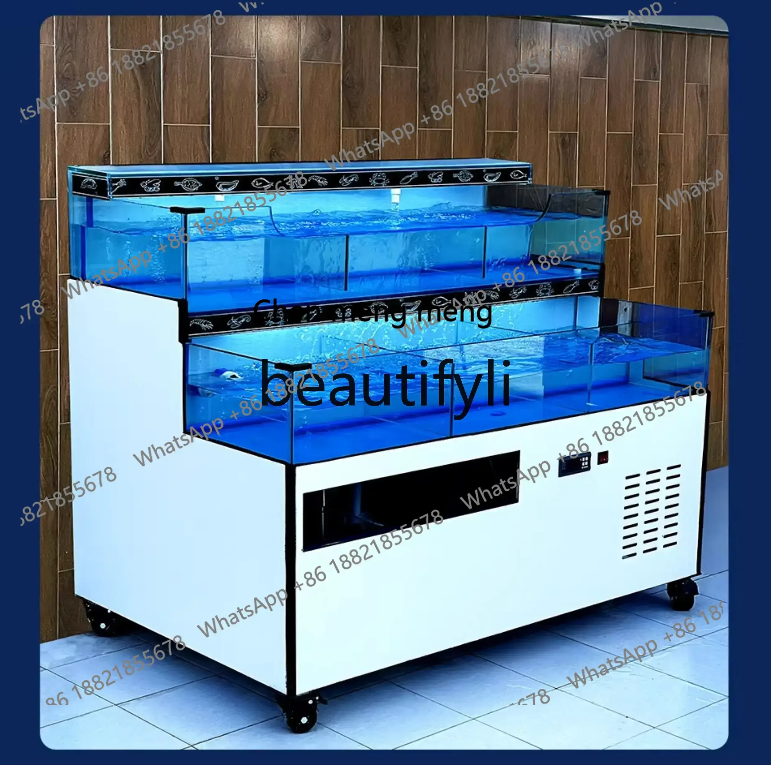 Hot sales Commercial Mobile Fish Tank for Seafood Pool Shellfish Fish Tank for Restaurants Small Integrated Refrigeration Custom