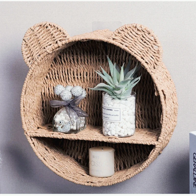 

Rattan Hanging Wall Basket, Woven Floating Shelf, Rustic Vanity Organizer, Divided Planter Decorative Wall Storage