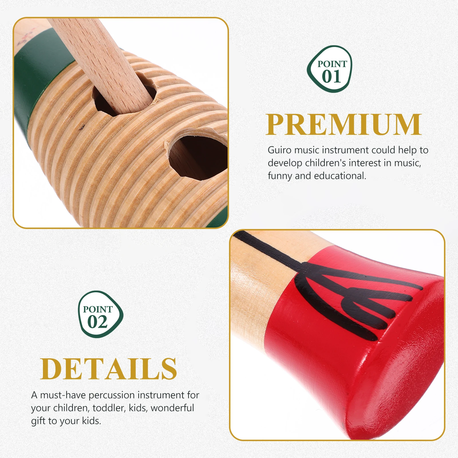 

Wooden Guiro Percussion For Kids Beginner Educational Music Instrument With Stick Fish Shape Small Size Sturdy Smooth Surface