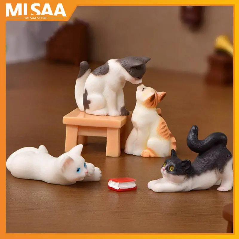 Resin Cats Ornament Kitten Figurine Animal Miniature Fairy Garden Doll House Decoration DIY Micro Landscape Home Decor