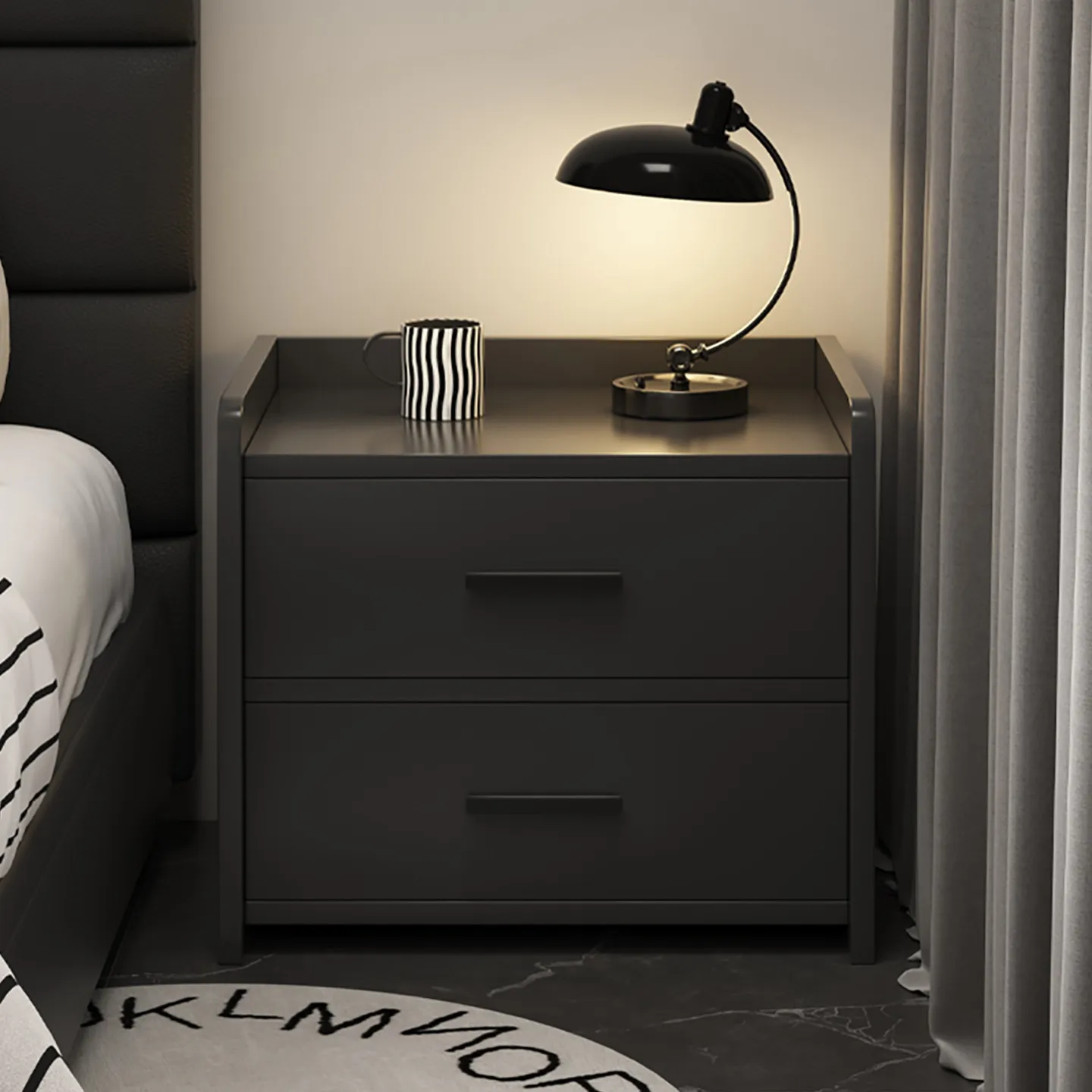 Black Bedside Table, Shelf, Small Household Bedroom, Bedside Storage Cabinet, Locker, Light Luxury And High-end Small Cabinet.