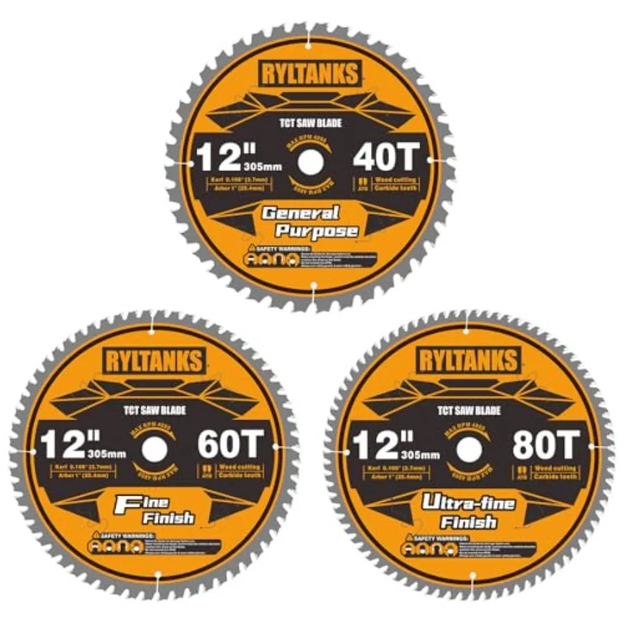 

12 Inch Miter Saw Blade 1" Arbor 40T for General Purposeand60T for Fine Finishand80T for Ultra Fine Finish Wood Cutting 3-Pack