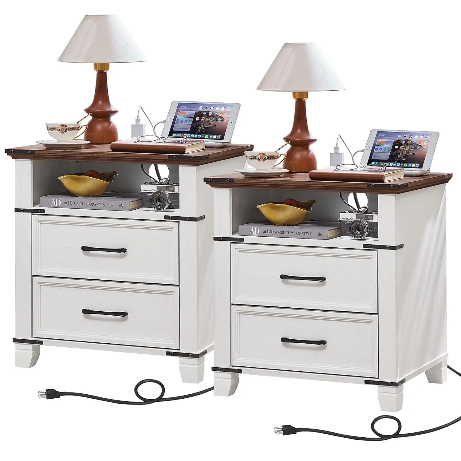 Farmhouse Nightstand Set with Charging 7