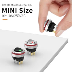 LANBOO 16MM Rocker switch 2NO/2NO2NC chrome-plated button or oxidized black button 7A current with led 5-24V/220V