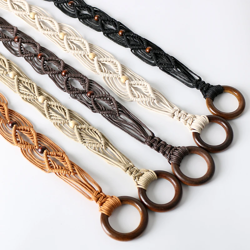 

Women's Bohemian Macramé Ethnic Woven Rope Waist Belt Chain Cinch Belt for Dresses Shirts Vintage Casual Decorative Accessory