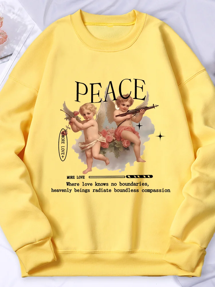 Peace Cute Cupid Printing Hoodie Women Street Fleece Warm Hoody Soft Autumn Sweatshirt Hip Hop Oversized Comfortable Female Tops