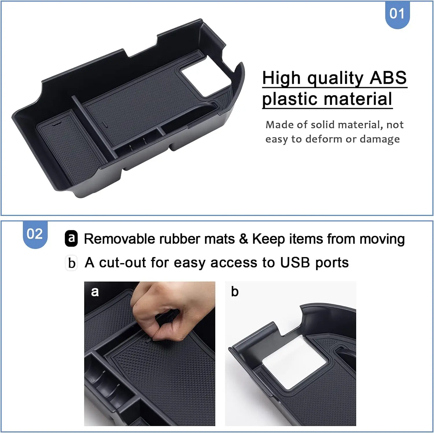 Center Console Tray Compatible with 2018-24 Toyota Camry XLE XSE and 2020-24 Camry LE SE with Dual USB Ports Armrest Storage