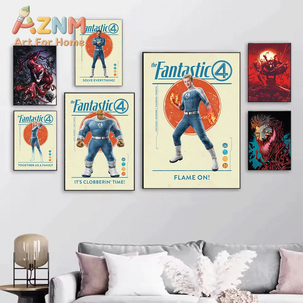 AZNM Fantastic Four Comic Canvas Wall Art Unframed Print Home Wall Decor Poster Marvel Superhero Fans Bedroom Decoration