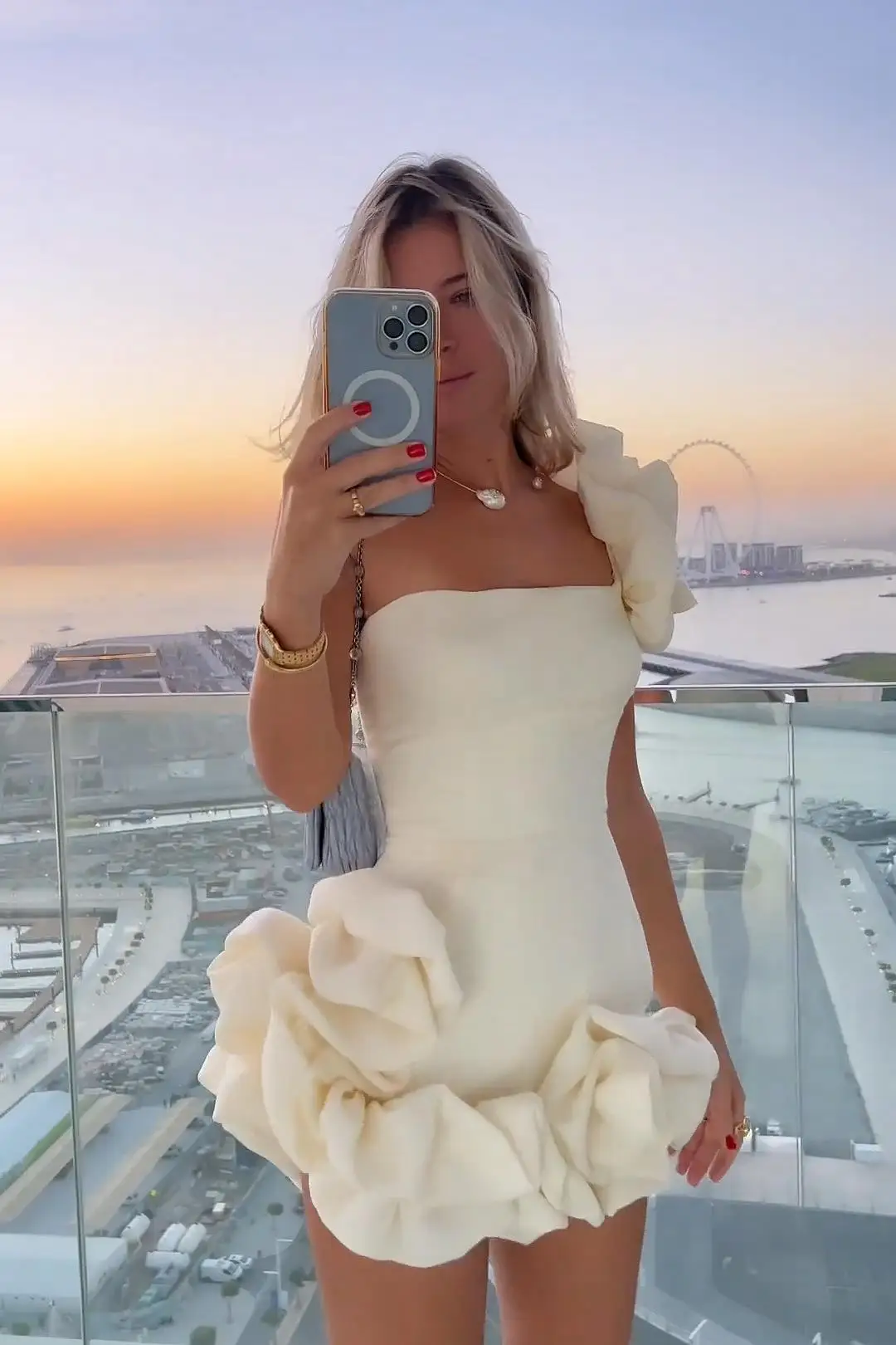 One Shoulder Ivory Prom Gown Ruffles Short Party Dresses 2024 فساتين طويلة Mini Length Women Birthday Dress Formal Gowns