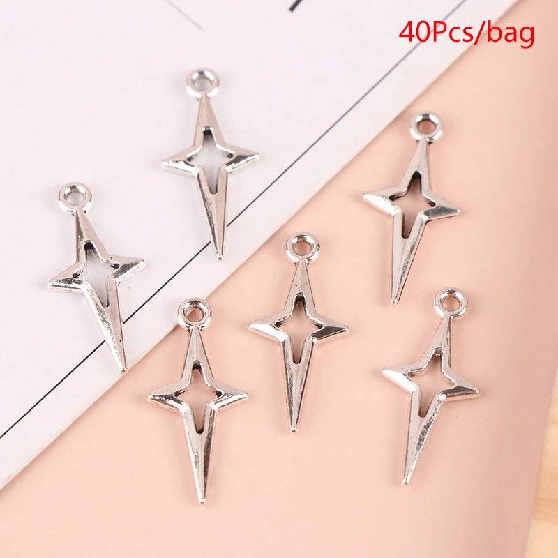 40 Stück 23x10mm Antiksilberfarbene Durchbrochene Sternanhänger für Schmuckherstellung DIY-Zubehör – Detail 1