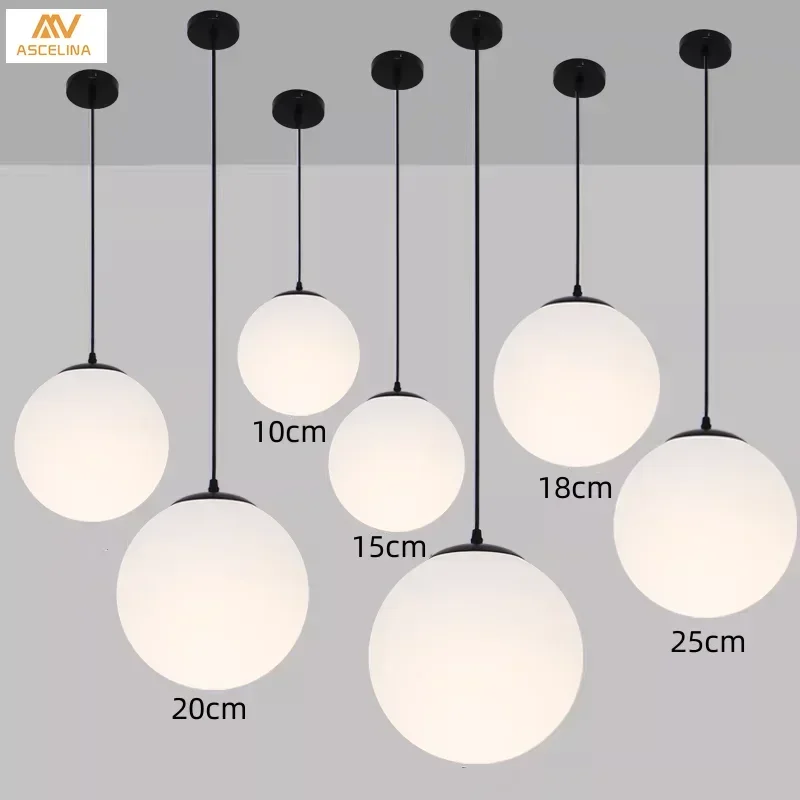 

Simple Glass Ball Pendant Lights White Globe Hanging Lamps Bar Restaurant Deco Luminaire Bedroom bedheads Light LED Pendant Lamp