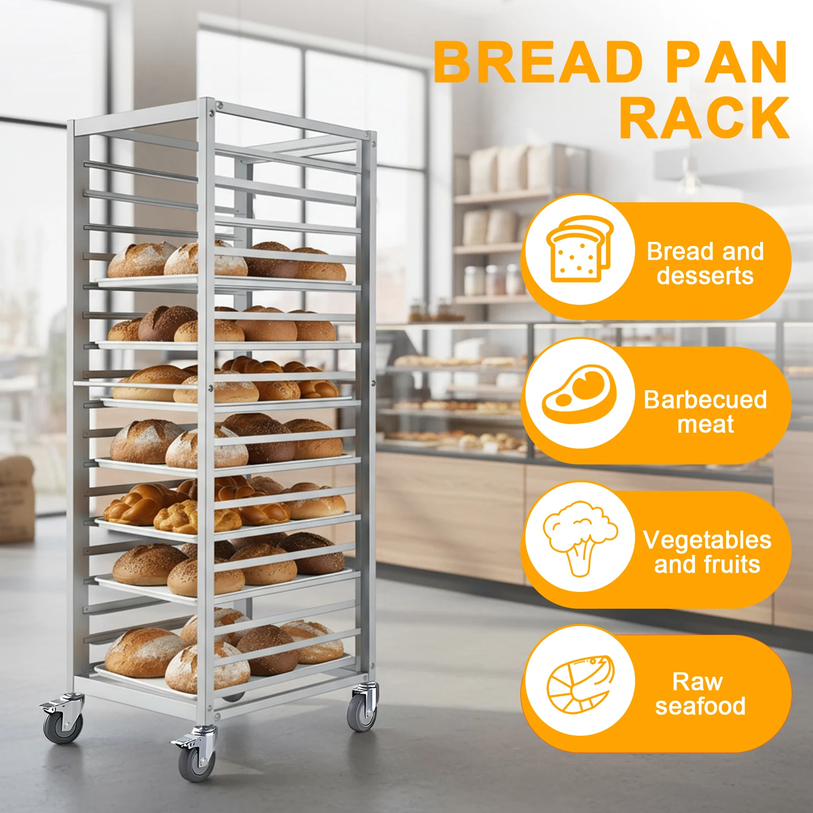 

18 Tier Aluminum Commercial Bun Pan Bakery Rack with Wheels Commercial Heavy Duty Bun Racks for Restaurant Cafeteria Pizzeria