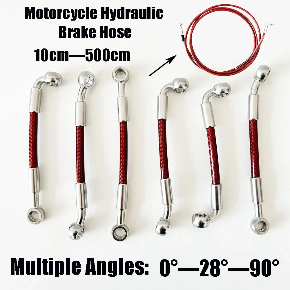 Multi Angle 0°28°90° 10cm-500cm Motorcycle Universal Brake Hose Clutch or Brake Cable Hydraulic Hose Pipe Line 10mm Banjo