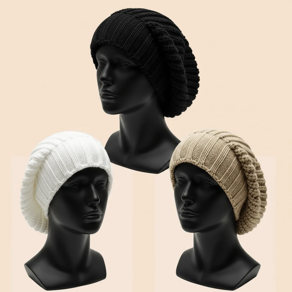 

Warm Head Cap Goat Velvet Knitted Hat Solid Color Thick Pile Winter Hat Flower Adornment Ribbed Design Beanie Hat Chic Style