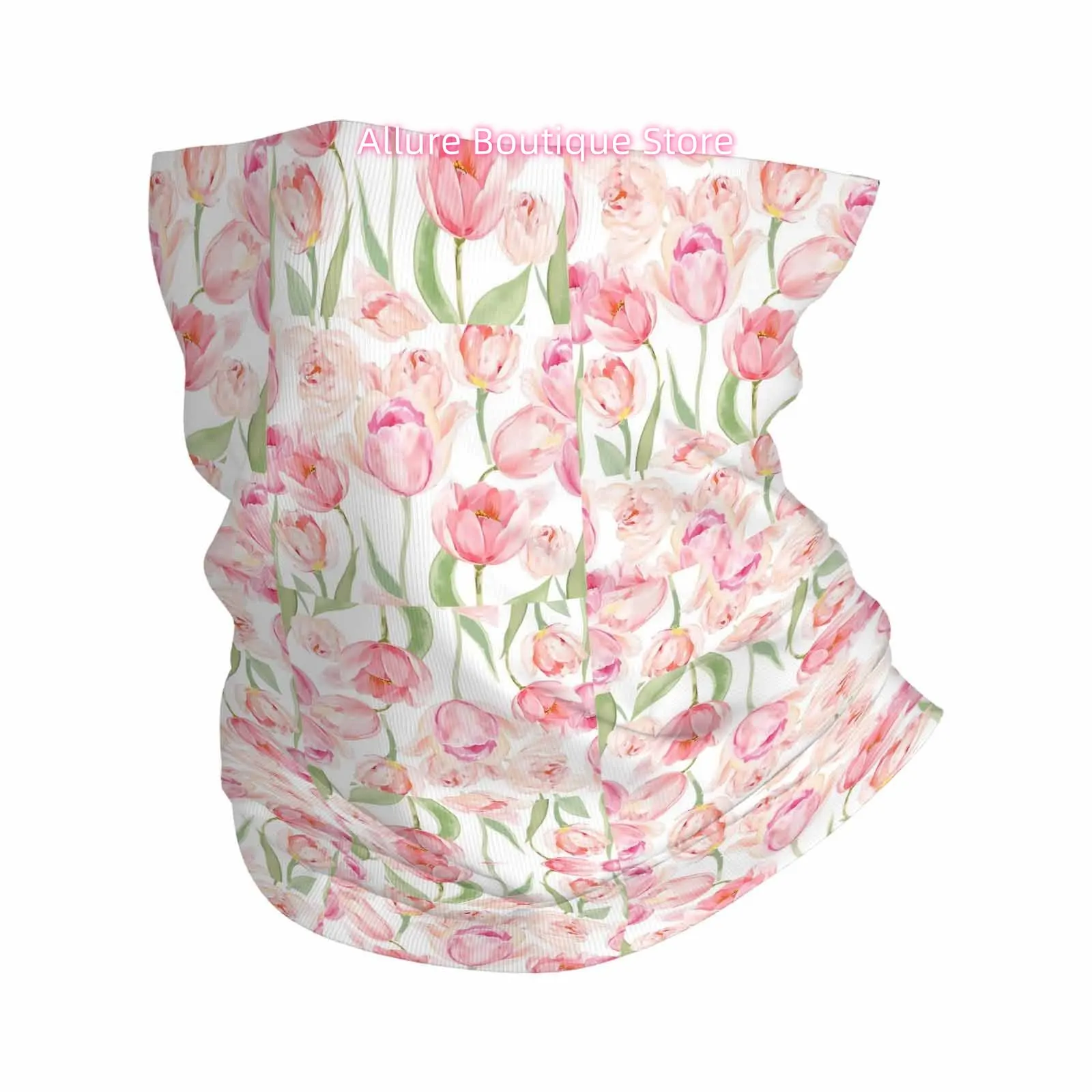 Tulip Pattern, Pink Flowers, Floral Design Novel Design Multi Functional Print Scarf Suitable Outdoor Men Women Unsix Mask Holid