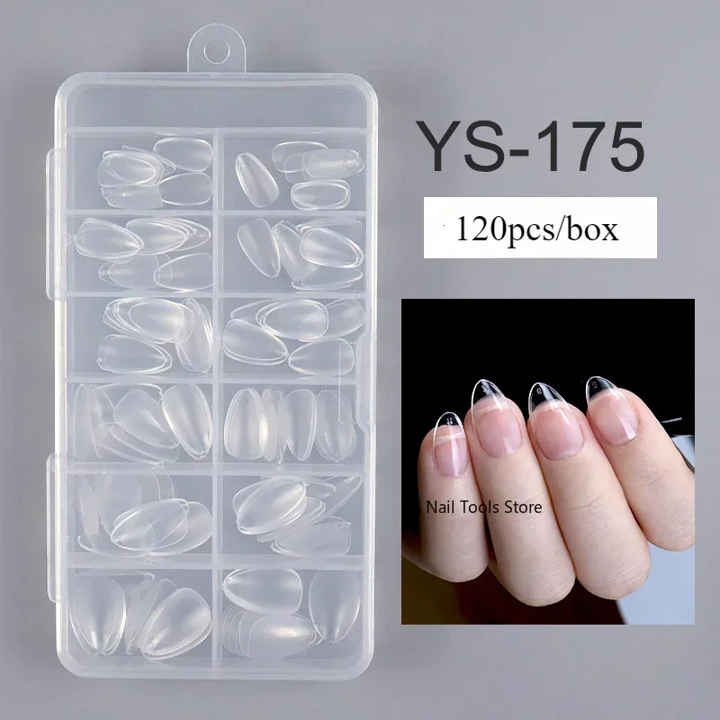 120pcs Super Short Almond Full Cover Sculpted Soft Gel Nail Tips Press on Capsule Americaine Gel  Artificial Fake Nails