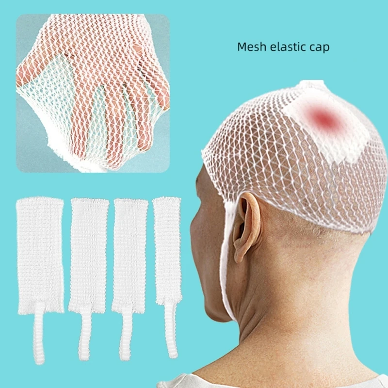 10 Pieces Disposable Head Cover Surgical Elastic Mesh Caps Bandage Mesh Cover Breathable Mesh Head Bandage for Hospital