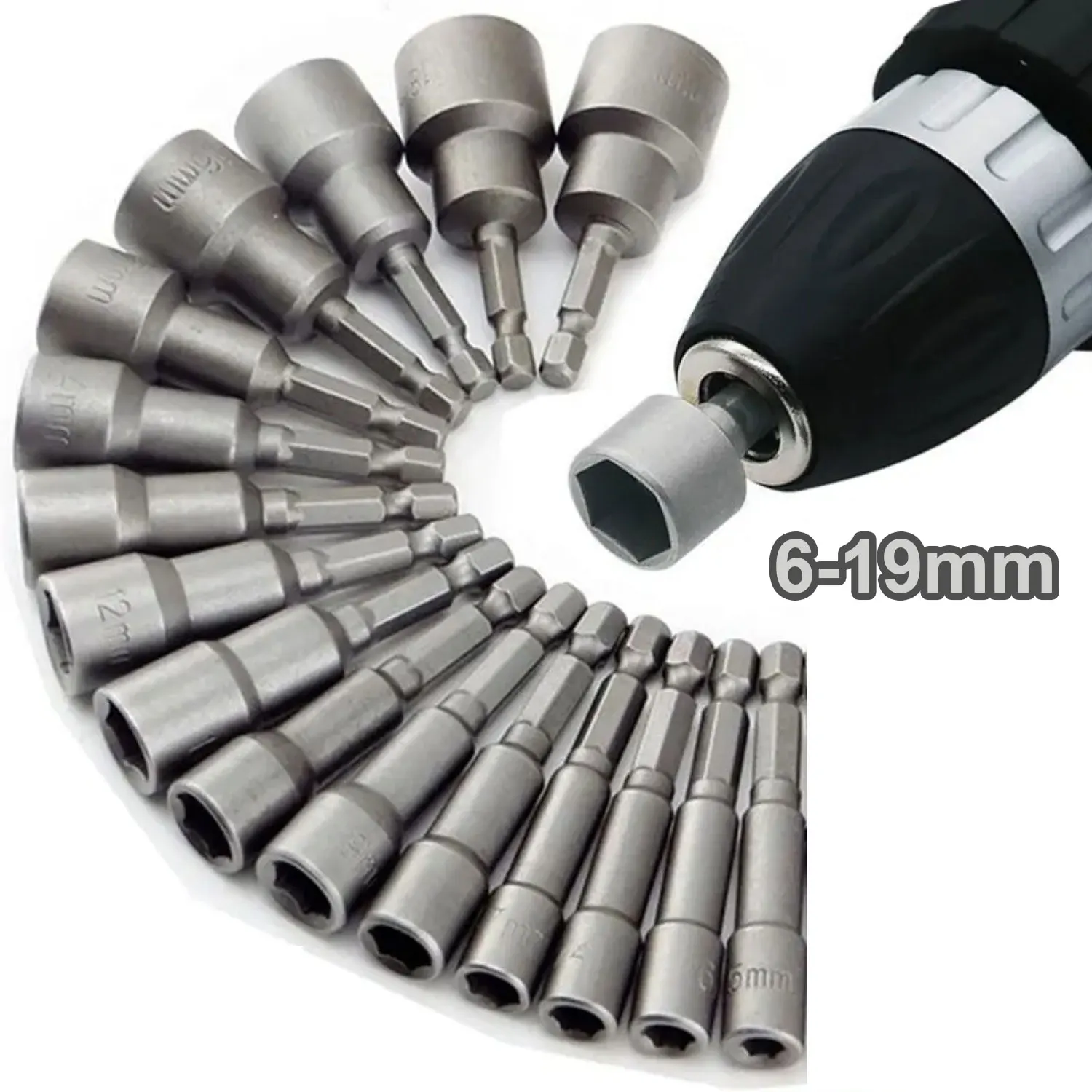 14pcs/set 6-19mm Hex Sockets Sleeve Nozzles Nut Driver Set Screwdriver Set Schroevendraaier Set Bits Sets Tools Socket Wrenches