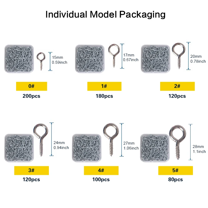 80–490 Stück silberne Ösenhaken, Schraube, Metall, 0,67 Zoll, 11,1 Zoll, Haken und Öse, kleine Ösenschrauben (0 # -5 # )