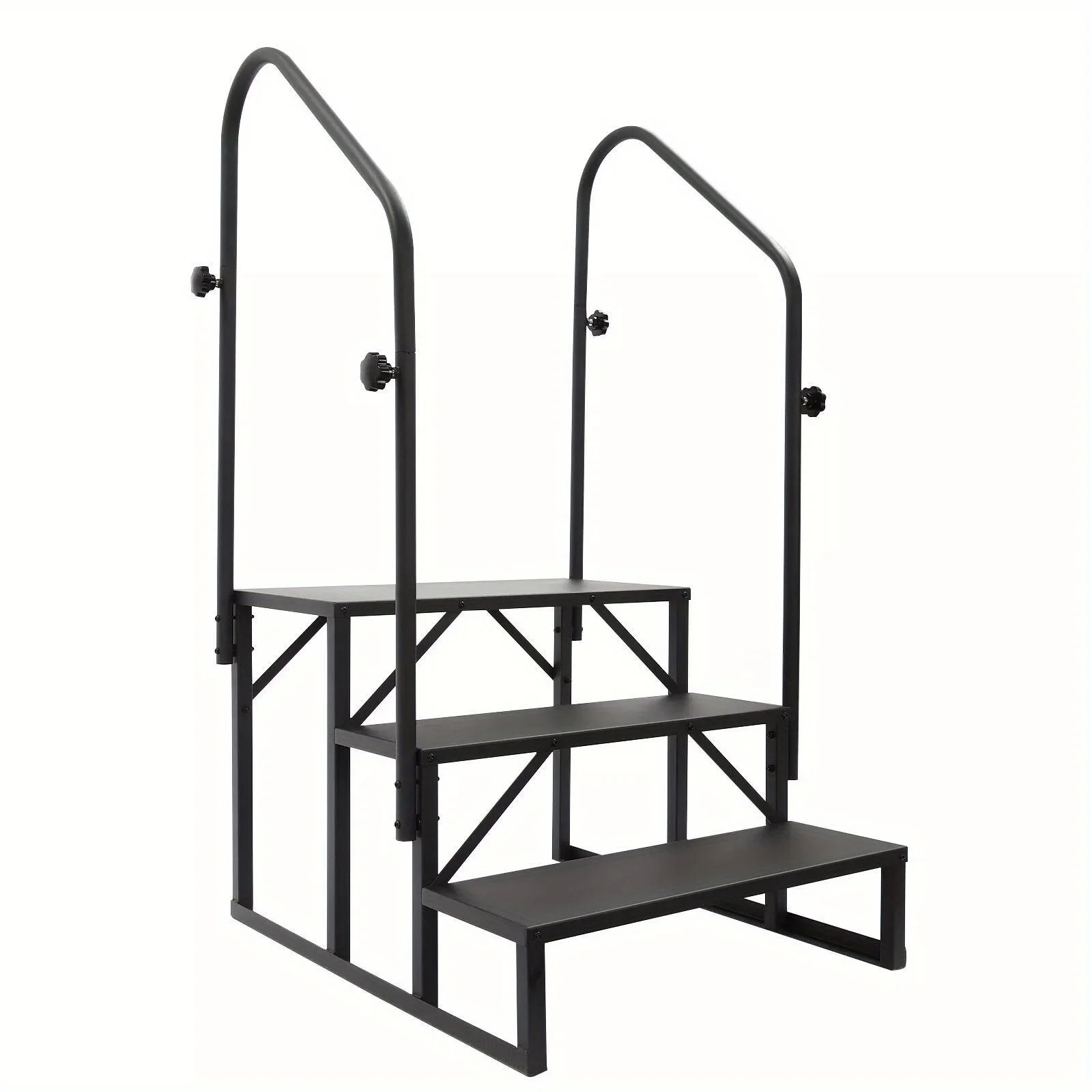 سلالم RV ذات 3 خطوات مع هاندريل - فولاذ عالي التحمل لحوض الاستحمام الساخن والمقطورة |   مقاوم للانزلاق ومحمول مع عجلات