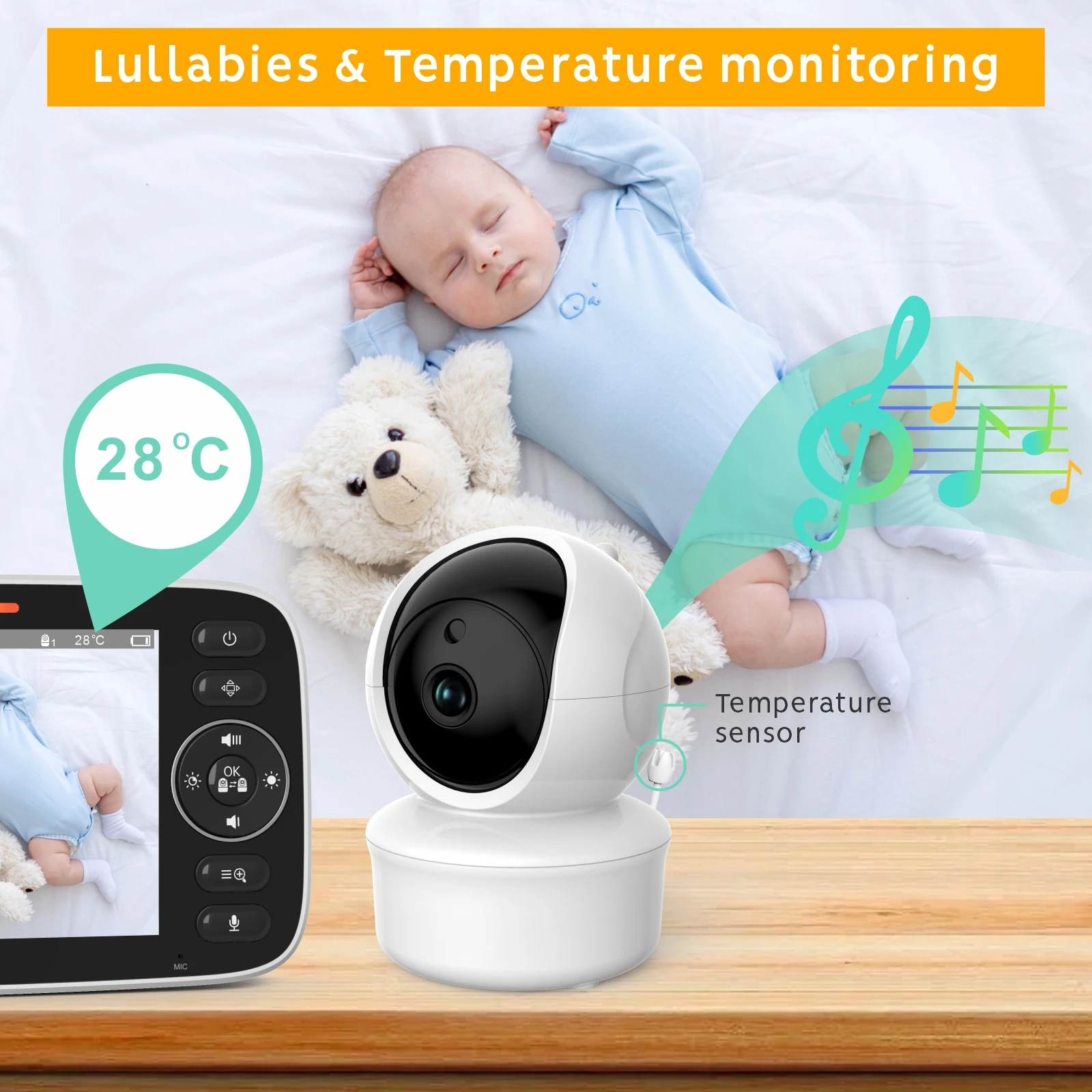 Sance Babyfoon Met Camera | Temperatuur Monitoring | 3.2 Inch Draadloos Bewakingscamera Babyfoon Wit Two Way