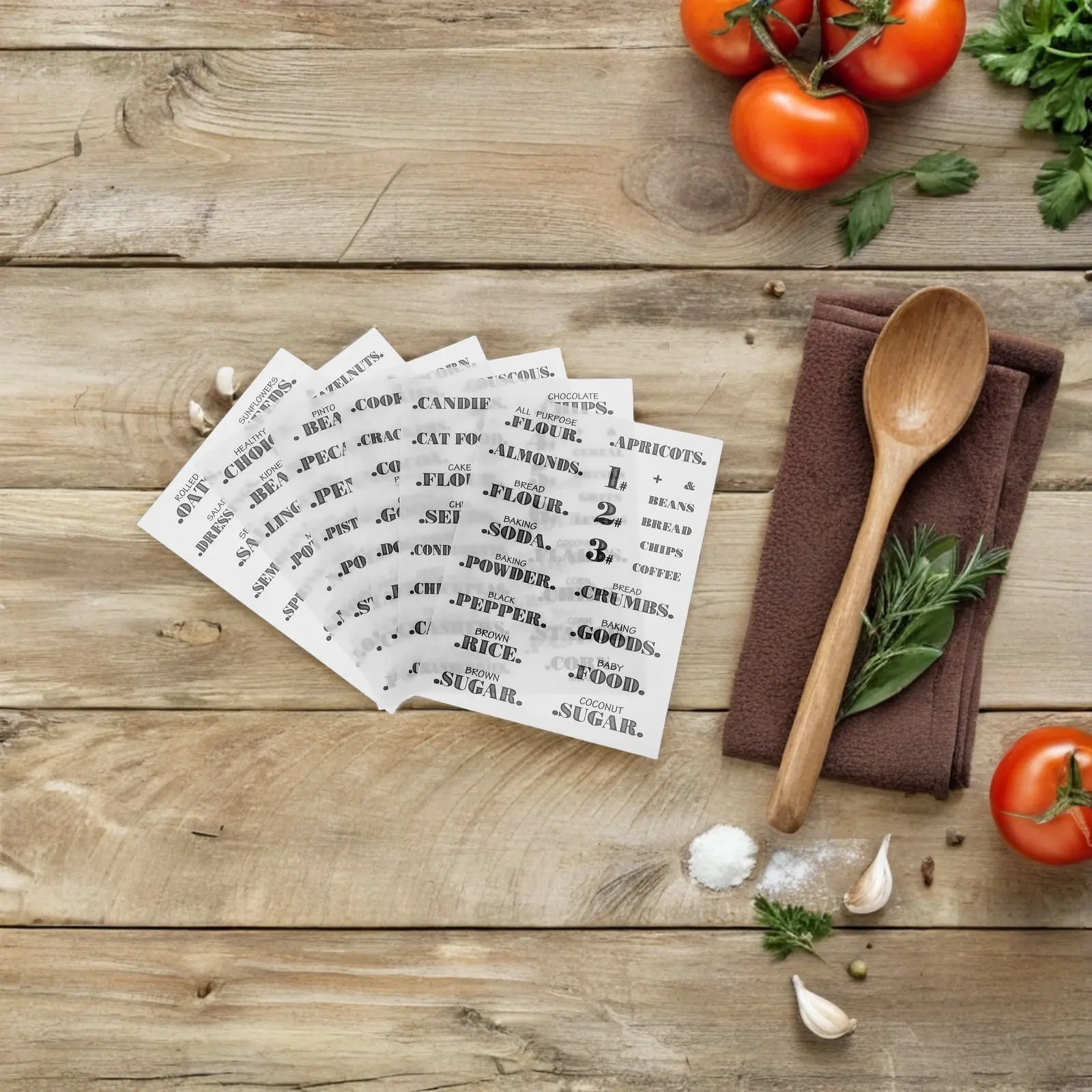 

6 Sheets Kitchen Pantry Labels Clear Waterproof Stickers for Food Containers Glass Jars Storage Bins Organizing Spices Baking