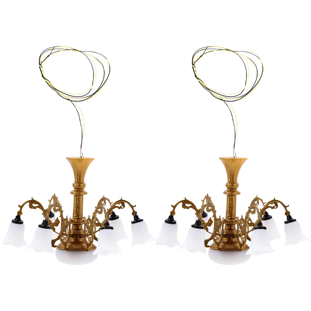 

2 Pcs Ceiling Lamp Micro Landscape Model Small House Metal Miniature Decoration