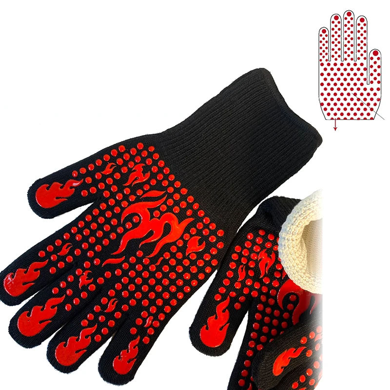 Non-slip Fireproof Microwave Oven Gloves Extreme Heat Resistant Oven Mitts 300-500 Centigrade Flame Retardant BBQ Fire Gloves