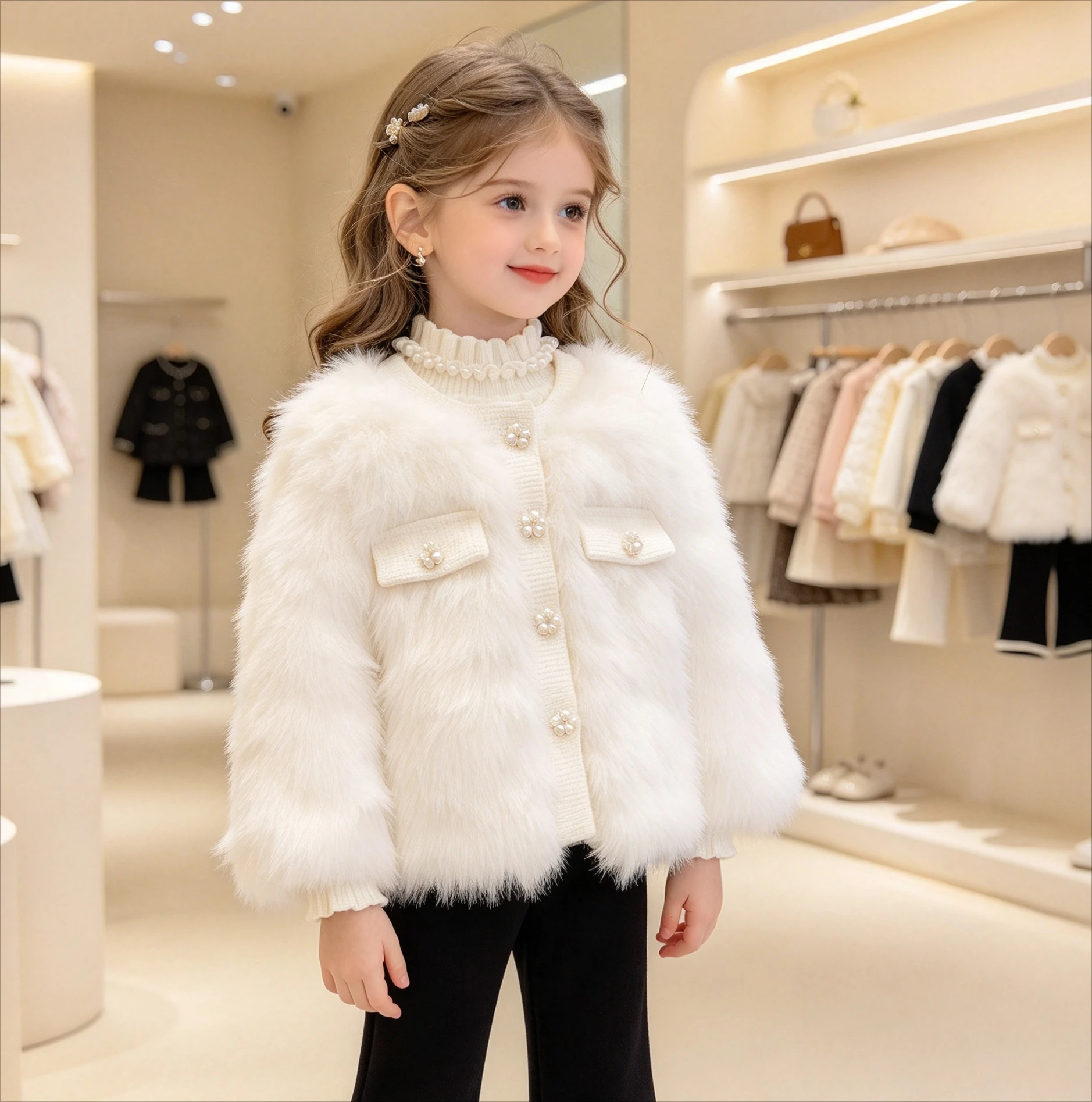 Korean Baby Girl's Autumn Winter New Small Fragrance Style Imitation Fur Coat Versatile Coat for Girls Thickened Top