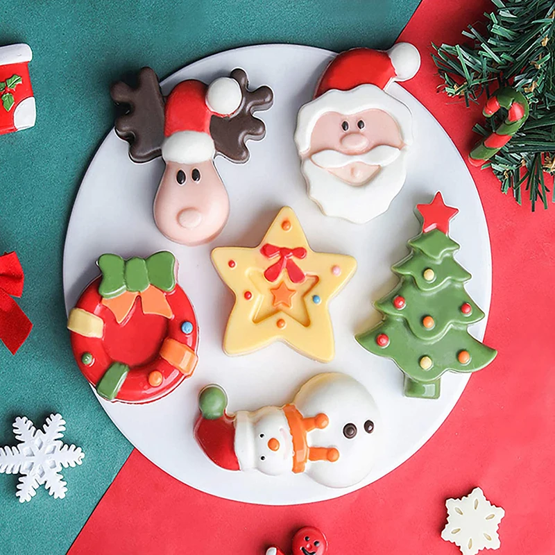 Stampi in Silicone fatti a mano a 6 cavità per sapone 3D cervo di natale albero di natale pupazzo di neve stampi per sapone fai da te forma