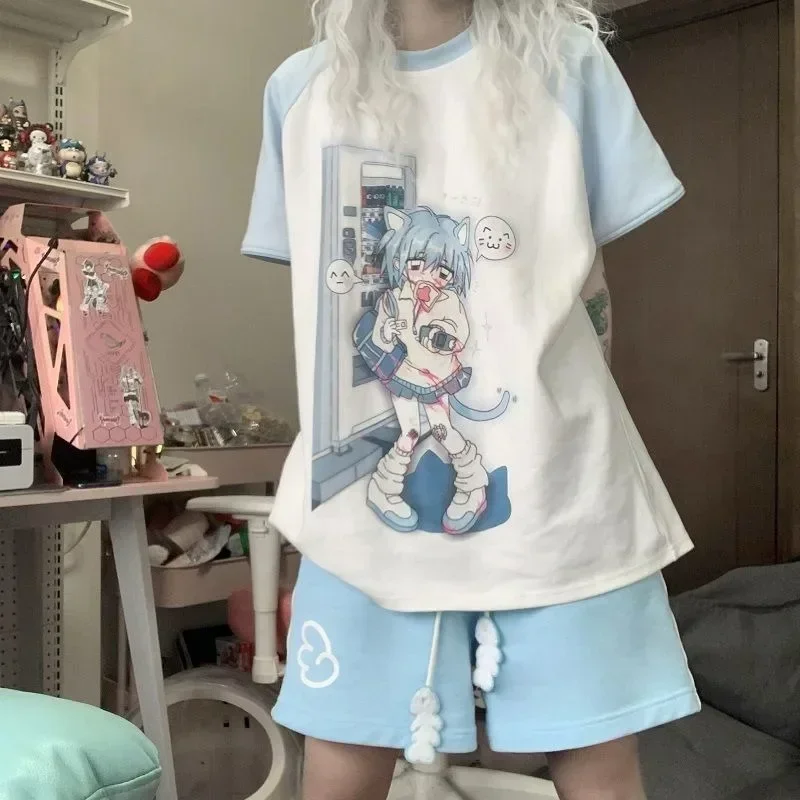 2025 กางเกงขาสั้นสําหรับสตรี Kawaii เสื้อผ้าผู้หญิงญี่ปุ่นฤดูร้อนสั้นกางเกงพิมพ์สายรัดสบายๆ Y2k Pantalones แฟชั่นกางเกง