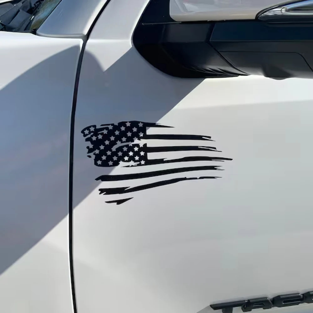 Distressed American Flag Vinyl Car Sticker  Right & Left Facing Die Cut Glossy Film Decals Decoration