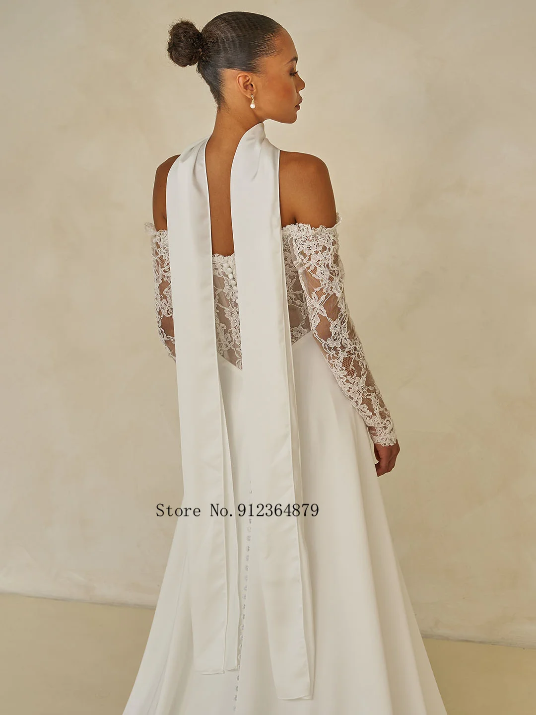 Элегантные атласные кружевные свадебные платья трапециевидной формы с открытыми плечами и длинными рукавами на заказ 2026 Vestido De