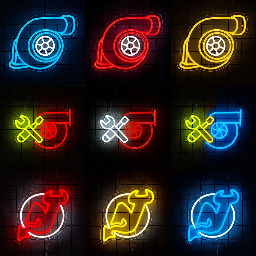 Garage Turbo Neon Sign LED Turbo Neon Light Wall Art Car Garage Decor Man Cave Auto Room Garage Repair Shop Party Birthday Gifts