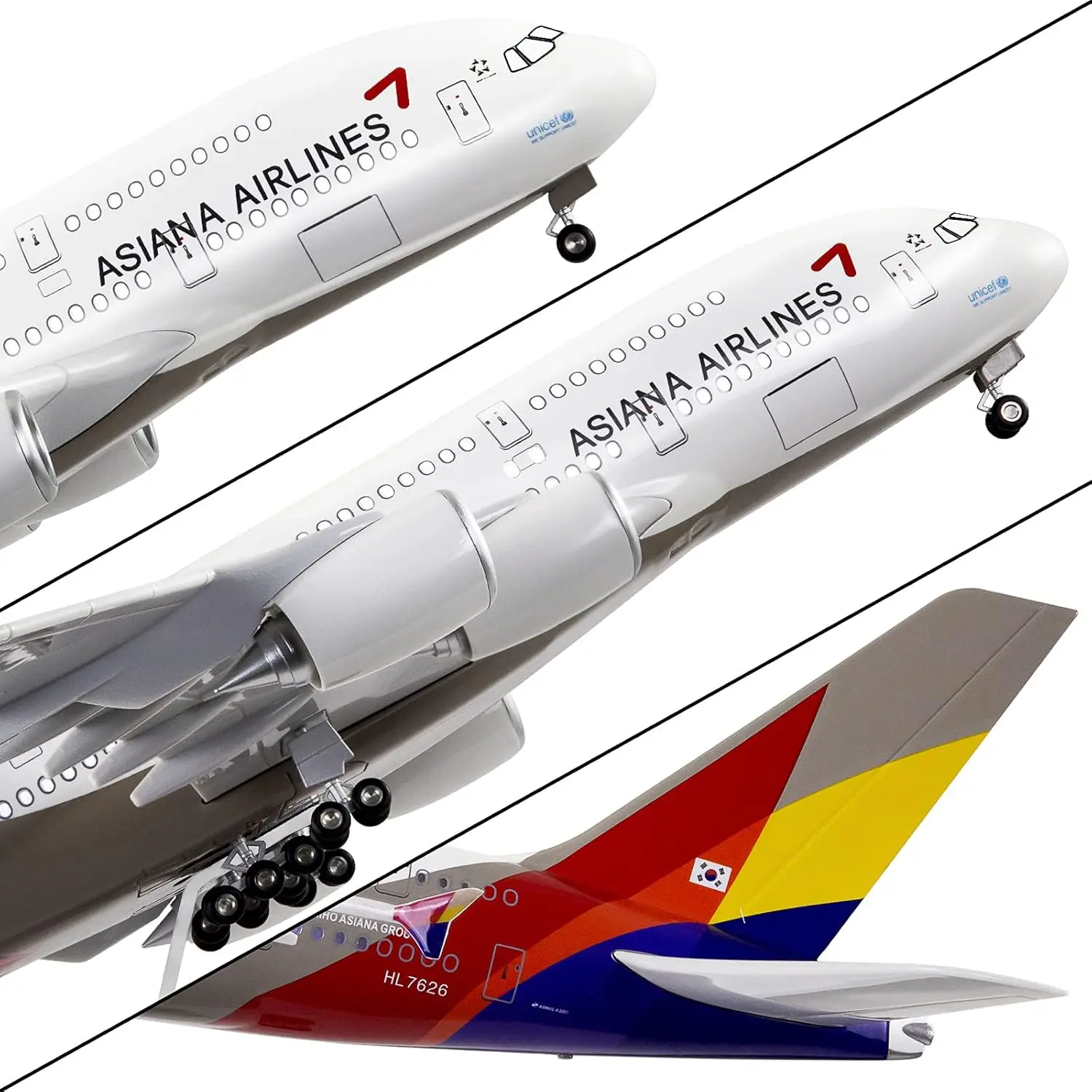 نماذج طائرة بمقياس 1:160 الخطوط الجوية الآسيوية ايرباص 380 طائرات نموذج أطقم عرض طائرات دييكاست مع ضوء LED للزينة