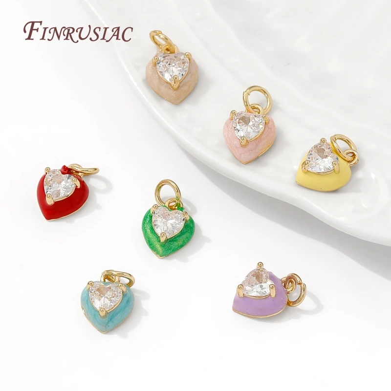 14K Gold Plated Enamel Charms with CZ Crystal,Heart Moon Pendant For DIY Jewelry Making,DIY Bracelet Necklace Earring Supplies view 2